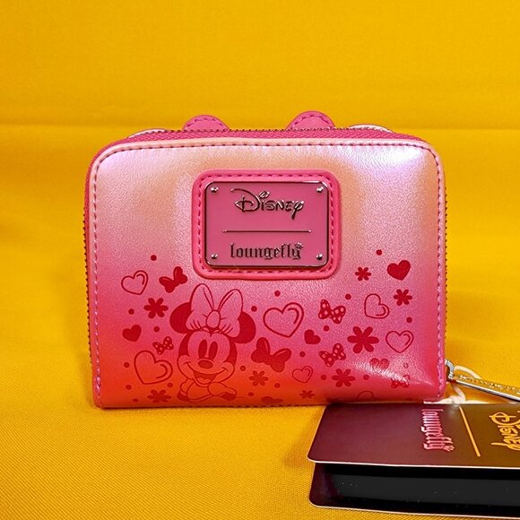 Loungefly Disney Minnie Mouse Pink Iridecent Ears Bow Confetti Zip Wallet NEW - Picture 5 of 13